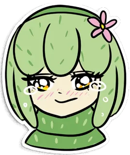 😢 Dibujos animados, Lindo, Kawaii, Flor, Verde, Anime telegram sticker