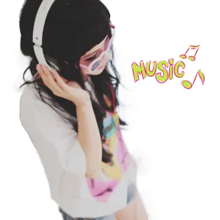 🎵 Music música, fones de ouvido, garota, ouvindo, notas telegram sticker