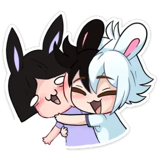 🤗 만화, 토끼 귀, 포옹, 귀여운, 애니메이션, 친구, 명랑한 telegram sticker