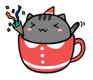 🎅 gato, festa, celebração, xícara, confete, fofo, adesivo telegram sticker