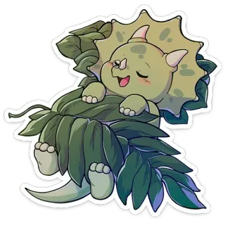 😴 공룡, 트리케라톱스, 귀여운, 만화, 동물, 초식동물, 선사 시대, 자는, 카와이 telegram sticker