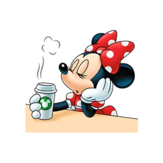 🍺 Minnie Mouse Minnie Mouse, caffè, cartoni animati, Disney, assonnato, esausto telegram sticker