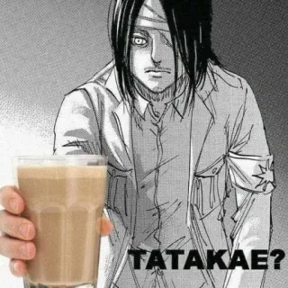 🕊 Eren Yeager Attack on Titan TATAKAE? Anime, Eren Jaeger, L'Attaque des Titans, Tatakae, Manga, Café, Boisson whatsapp sticker
