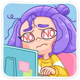 😵 NO no, donna, computer, infelice, capelli viola, adesivo telegram sticker
