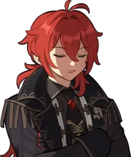 😒 Diluc Genshin Impact anime, game, red hair, stoic, genshin impact telegram sticker