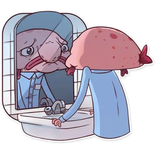 ❓ poisson-blob, triste, miroir, dessin animé, illustration, poisson, anthropomorphe telegram sticker