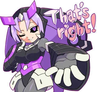 😏 That's right! 애니메이션, 보라색, 캐릭터, 일러스트, 윙크, 가리키는 whatsapp sticker