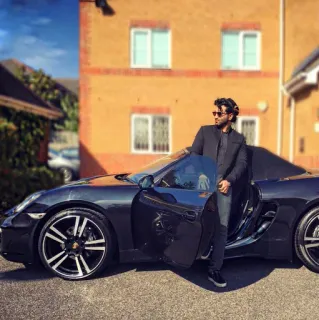 🖤 man, car, porsche, luxury, vehicle, sunglasses, automobile telegram sticker