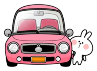 🚗 Hase, pinkes Auto, süß, Cartoon, Aufkleber whatsapp sticker