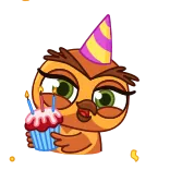 🥳 Eule, Geburtstag, Muffin, Party, Süß, Cartoon telegram sticker