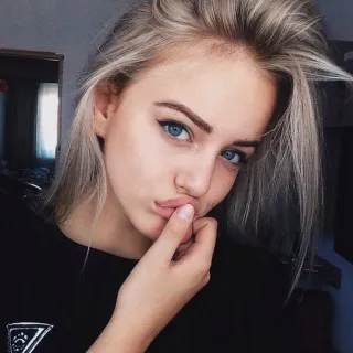 😋 blonde hair, blue eyes, woman, portrait, selfie telegram sticker