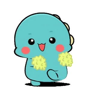 🦕 공룡, 만화, 귀여운, 치비, 파란색, 동물, 폼폼 whatsapp sticker