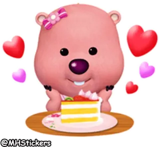 🎂 @MHStickers pororo, น่ารัก, ตัวการ์ตูน, เค้ก, หัวใจ, สีชมพู telegram sticker