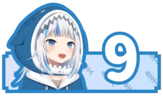 9️⃣ 9 anime, squalo, cartone animato, numero telegram sticker