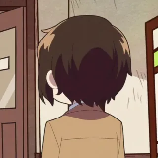 🧳 personne, derrière de la tête, cheveux, brun, dessin animé, intérieur telegram sticker