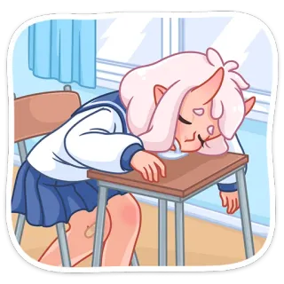 😴 anime, scuola, assonnato, demone, corna, studente, stanco whatsapp sticker