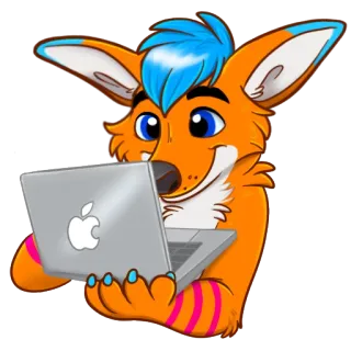 💻 renard, ordinateur portable, dessin animé, animal, ordinateur, mignon whatsapp sticker