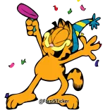 🥳 Garfield Garfield, gato, festa, celebração, desenho animado, laranja, chapéu, confete telegram sticker