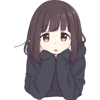 😯 cô gái anime, dễ thương, hoạt hình, áo hoodie, manga, kawaii telegram sticker