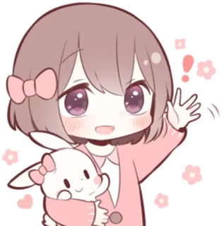 👋 Аниме, Кавай, Девушка, Милый, Зайчик, Наклейка telegram sticker