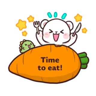 🍫 Time to eat! urso, cenoura, dinossauro, comendo, fofo, kawaii telegram sticker