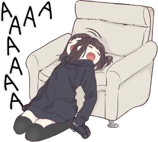😮 AAAA animé, fille, canapé, fatiguée, bâillement, épuisée telegram sticker