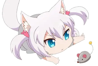😒 Anime, Catgirl, Chibi, Tikus, Kawaii, Imut, Binatang, Putih whatsapp sticker