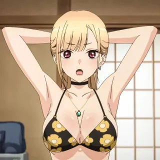 😡 Marin Kitagawa My Dress-Up Darling 动漫, 比基尼, 女孩, 金发, 可爱, Marin, 喜多川 telegram sticker