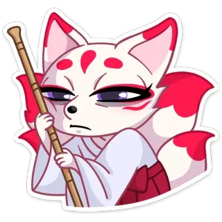 😐 สุนัขจิ้งจอก, สติกเกอร์, น่ารัก, สัตว์, ขาว, แดง, เคโมะมิมิ telegram sticker