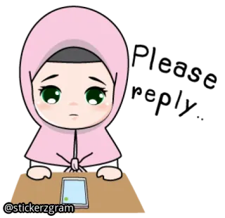 😒 Cartone animato, Ragazza, Musulmana, Hijab, Triste, Anime whatsapp sticker