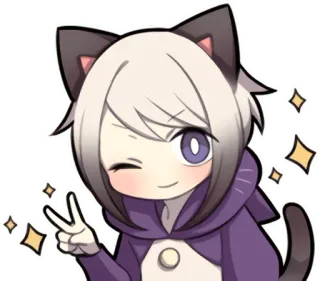 ✌ fille chat, anime, étincelle, clin d'oeil, signe de paix, kawaii whatsapp sticker