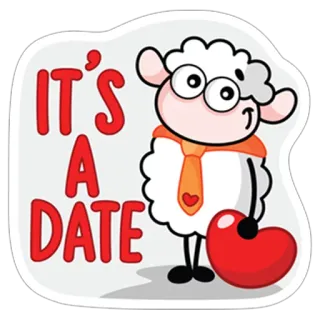 😊 IT'S A DATE sheep, date, heart, love, cartoon, greeting, cute whatsapp sticker