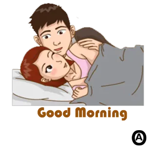 🌞 Good Morning pareja, cama, mañana, saludo, dibujos animados telegram sticker