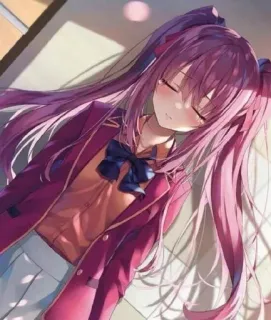 💕 gadis anime, ilustrasi, seragam sekolah, rambut merah muda, imut, kawaii telegram sticker