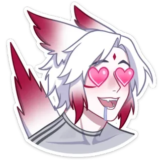 😍 animé, furry, amour, yeux en coeur, cheveux blancs, oreilles, dessin animé, joyeux whatsapp sticker