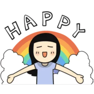 🌈 HAPPY fröhlich, Mädchen, Regenbogen, freudig, Lächeln telegram sticker