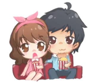 🍿 couple, movie, popcorn, cartoon, cute, animated, love, cinema whatsapp sticker