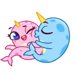 😘 일각고래, 만화, 귀여운, 동물, 사랑, 키스, 커플 telegram sticker