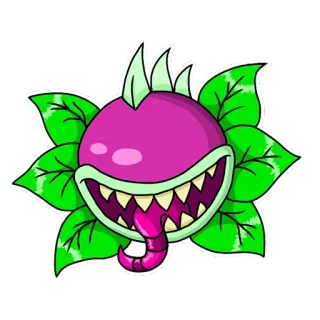 😜 Dibujo animado, Planta, Monstruo, Dientes, Lengua, Hoja whatsapp sticker