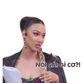 🙂 NÓI CÁI GÌ CƠ?! pergunta, expressão, mulher, confusão, vietnamita, adesivo whatsapp sticker
