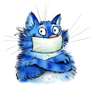 😷 cat, mask, blue, animal, cartoon telegram sticker