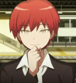 🤔 Karma Akabane Assassination Classroom anime, red hair, karma, akabane, smirk, school telegram sticker