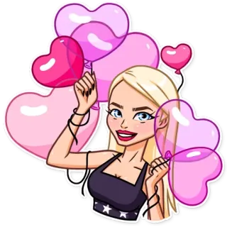 ♥️ kobieta, balony, serca, różowy, blondynka, kreskówka, naklejka telegram sticker