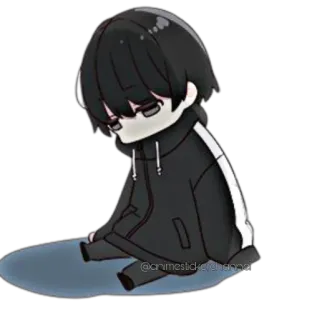 🥲 anime, sad, boy, sitting, black hair, glasses telegram sticker