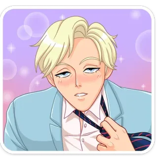 👔 Anime, Manga, Tóc vàng, Cà vạt, Dễ thương, Đỏ mặt, Nhân vật whatsapp sticker