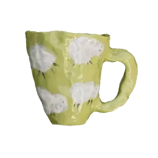 🍵 tazza, ceramica, pecora, fatto a mano, verde, bianco telegram sticker