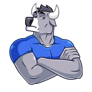 😐 의인화, 동물, 황소, 만화, 근육질, 마스코트 telegram sticker