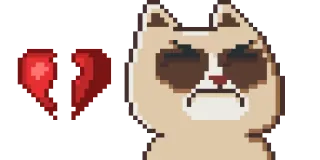 😺 пиксель арт, Grumpy Cat, разбитое сердце, кот, стикер telegram sticker