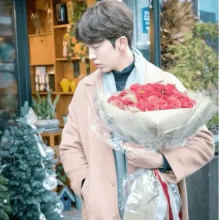 🔘 homme, fleurs, bouquet, roses, cadeau, romance, amour, relation whatsapp sticker