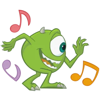 🕺 Mike Wazowski Monsters, Inc. Mike Wazowski, Monster AG, Cartoon, Monster, Tanzen, Grün, Animiert telegram sticker